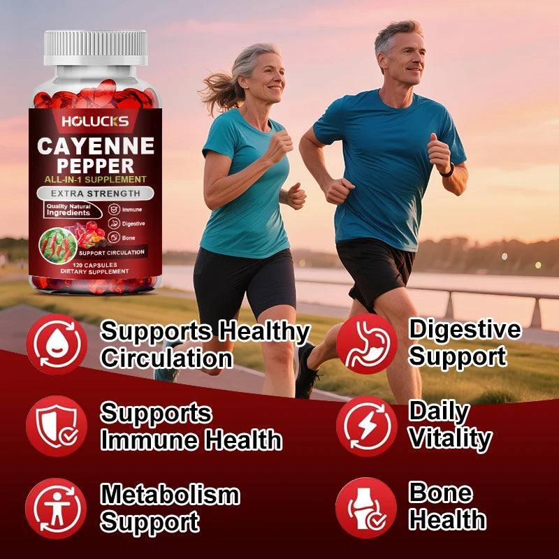 Cayenne Pepper Capsules, with Vitamin D3 K2, Blood Circulation, Promote Digestion, Boost Metabolism, Support Joint, Bone Health