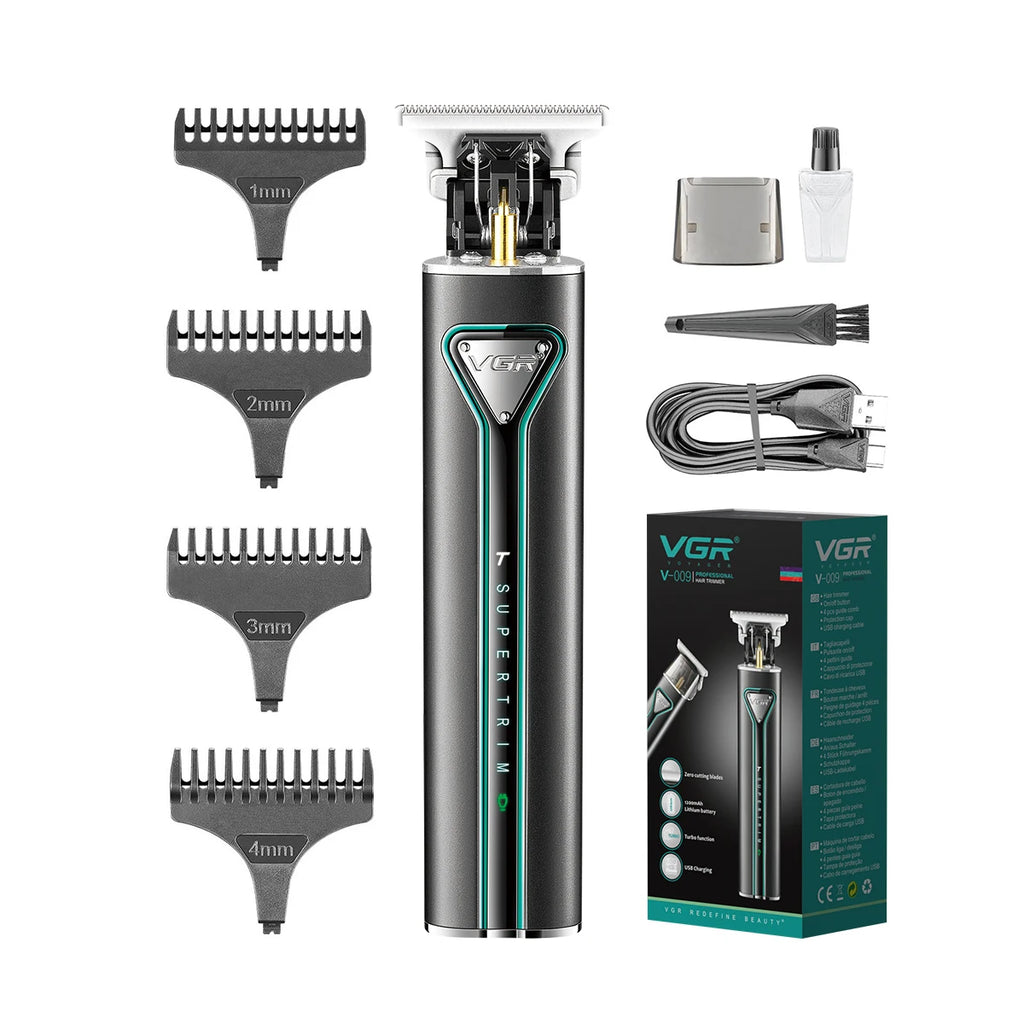 VGR Hair Clipper T9 Hair Trimmer Professional Hair Cutting Machine Metal Wireless Electric Rechargeable Clippers for Men V-009