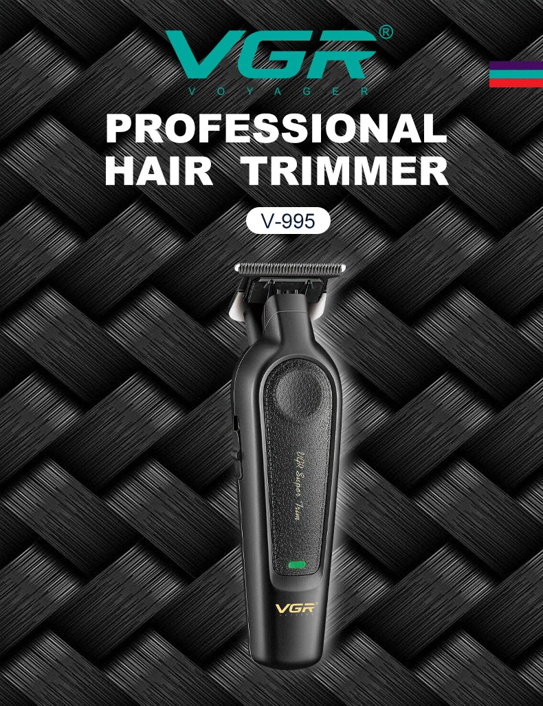 VGR V-197&995 high-end hair clipper two-piece set, metal leather body, electric push shear, LED digital display, oil head carvin