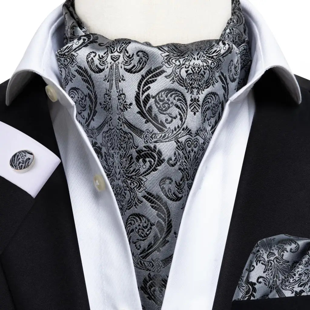 Hi-Tie Mens Ascot Black Pink Blue Red Gold Green Purple White Cravat Tie Hanky Cufflinks for Male Wedding Business Prom