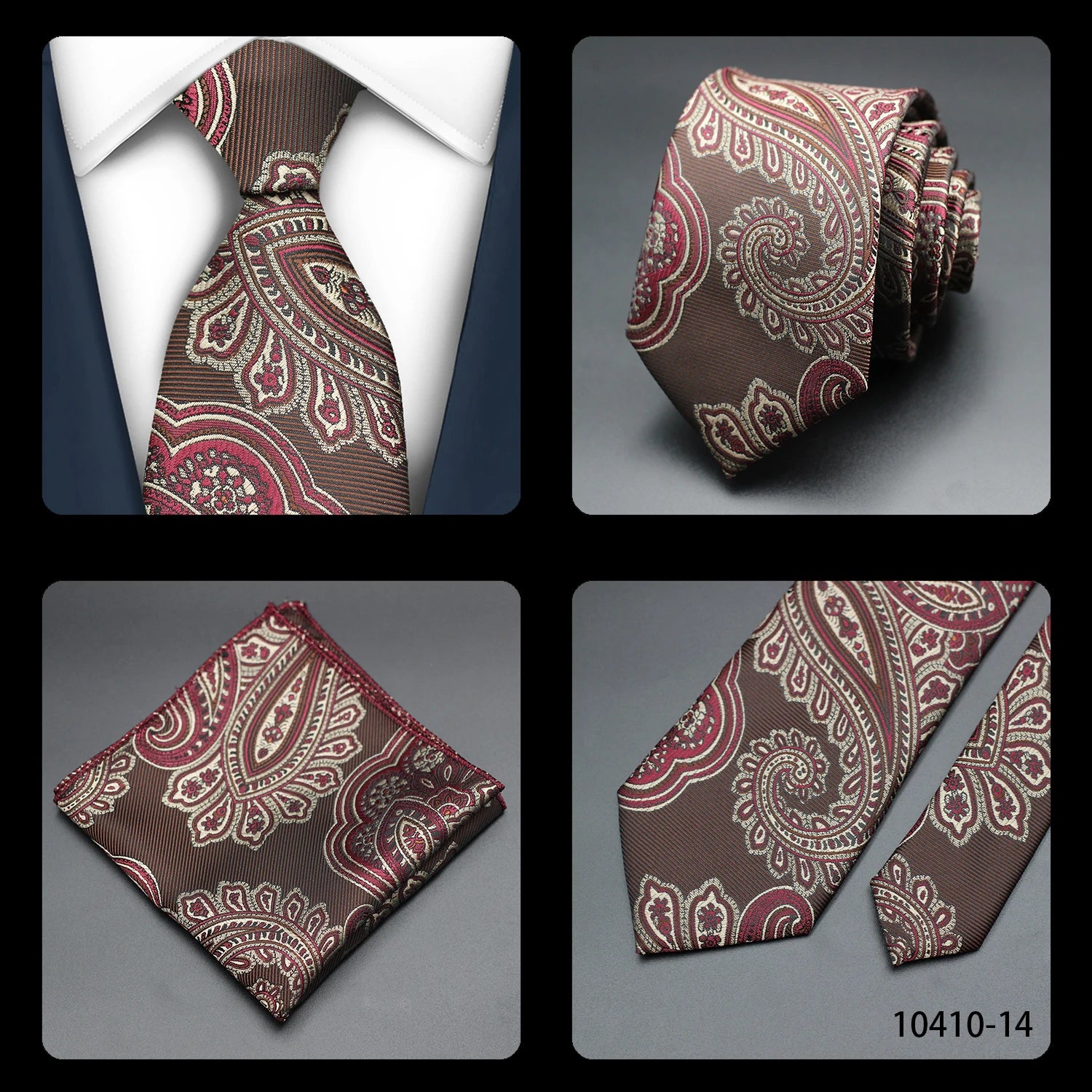 Mens Gift Tie Set Exquisite Red Jacquard Wine Burgundy Paisley Wedding Tie For Men Fashion Design Quality Hanky Dropshipping