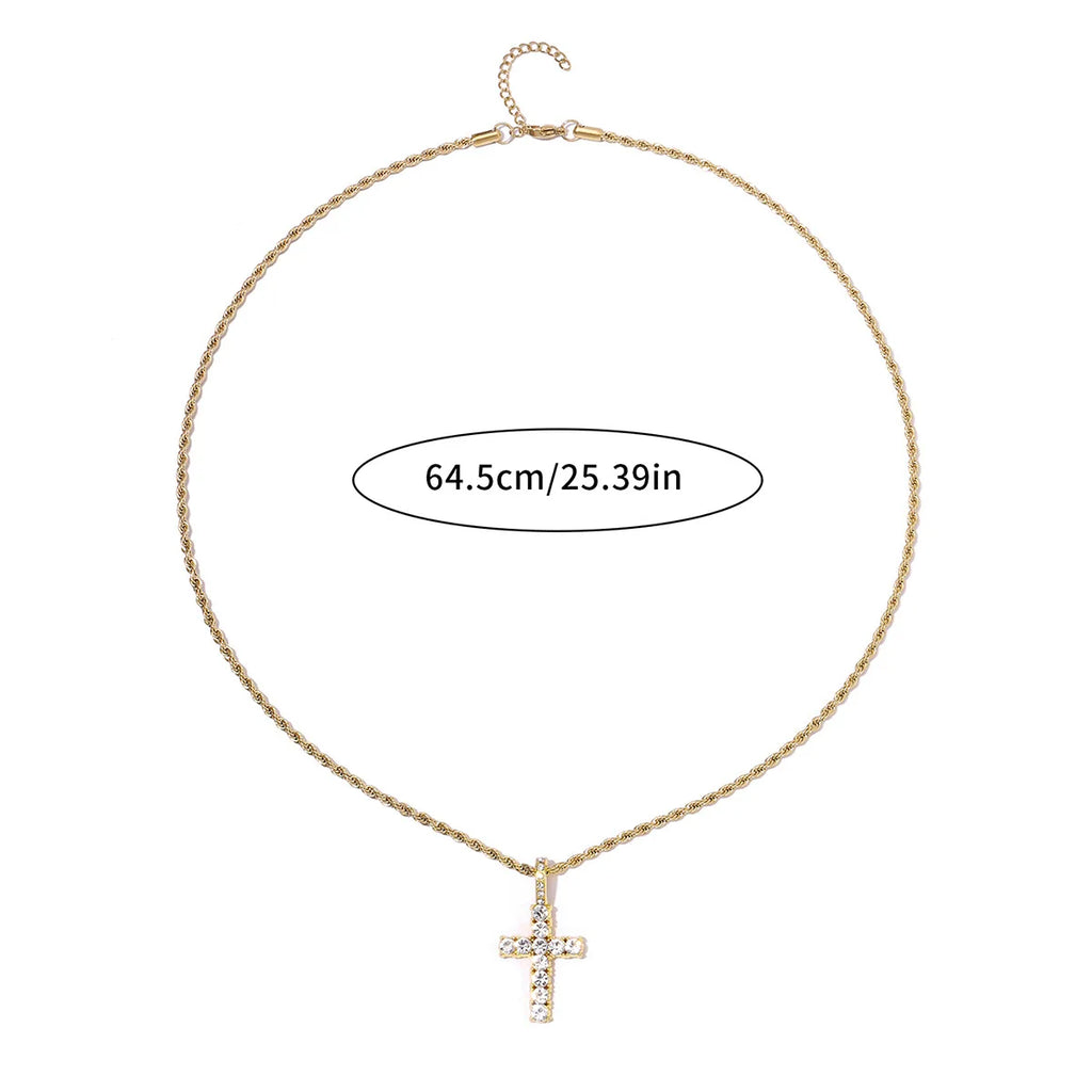 Cross Necklace for Men Gold Necklace for Women Cross Jewelry Silver Plated Solid Iced Cubic Zirconia Stainless Steel Pendant