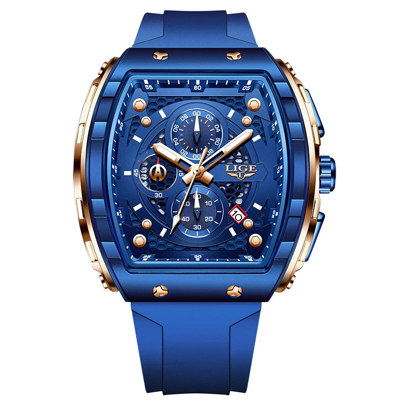 LIGE Top Brand Men's Watches Luxury Square Quartz Wristwatch Waterproof Luminous Chronograph Watch for Men Date Clock