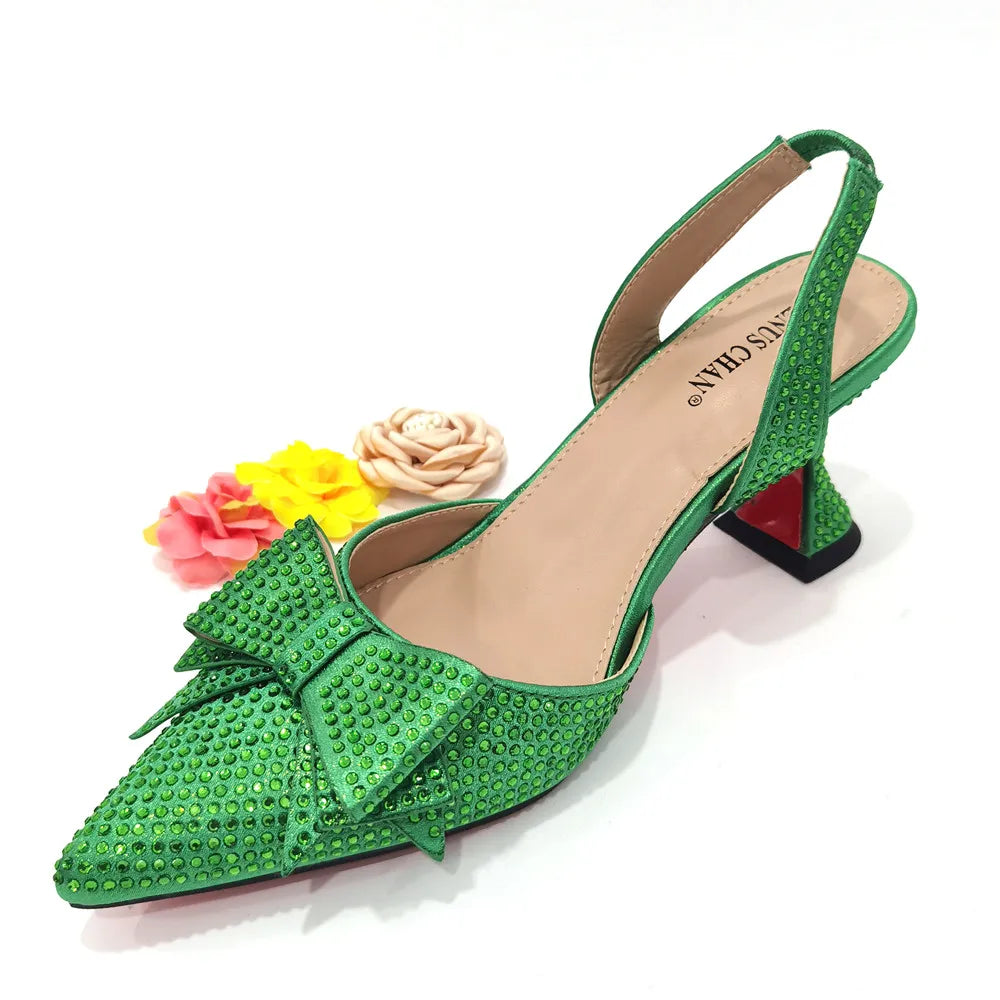 2022 Fashion Womens Dress Shoes Open Toe Ladies Sandals with Heels Latest African Women Wedding Shoes Decorated with Rhinestone