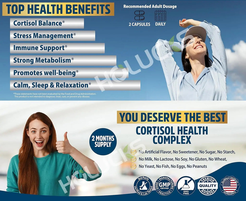 Natural Cortisol Supplement, Support Enhances Cognitive Function, Memory, Reduces Nighttime Awakening & Morning Anxiety, Vegan
