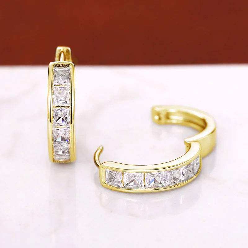 Gold Color Plated Stainless Steel Round Circle Earrings for Women Fashion Cubic Zirconia Hoop Earrings Jewelry Pendientes Mujer