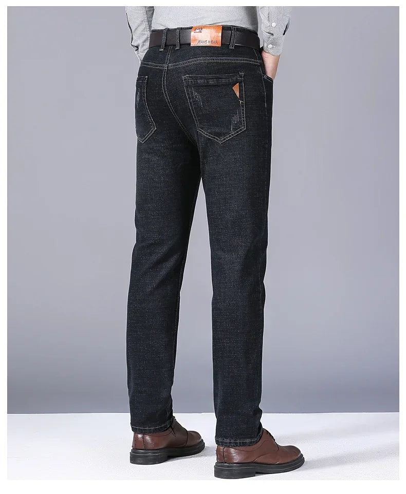 Men Fashion Straight Jeans Men 2025 New Stretch Slim Fit Pants Comfortable Soft Business Denim Trousers Male Brand Clothing