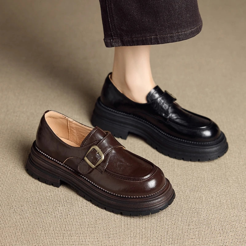 2026 New Women's Loafers Thick-soled, non-slip, buckle-up women shoes Round-toe formal dress shoes for spring and autumn female