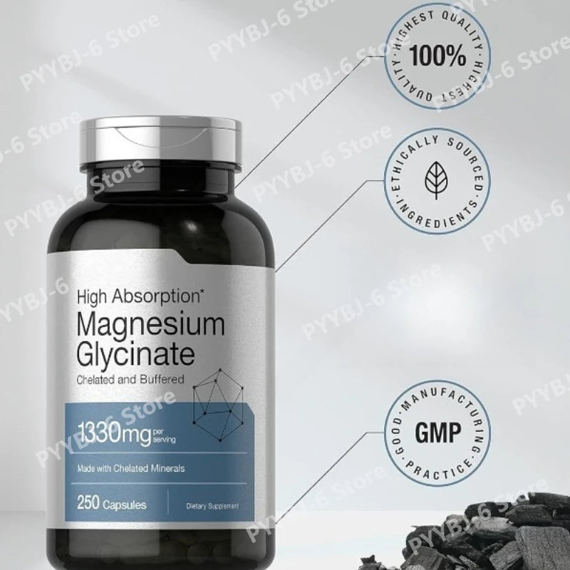 Magnesium Glycinate 1330mg (Elemental Magnesium) 250 Capsules Chelated Buffered Minerals Non-GMO Gluten Free Dietary Supplement
