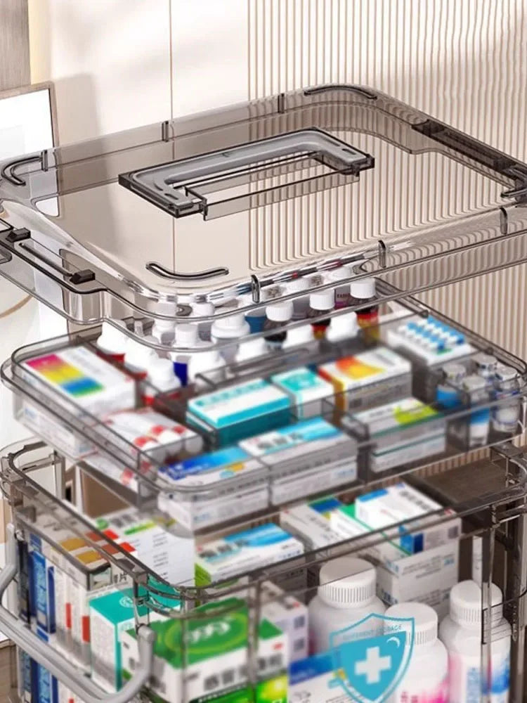 Clear Medicine Organizer Storage Box with Tray, Plastic First Aid Box Empty, Thickened Medicine Container Chest