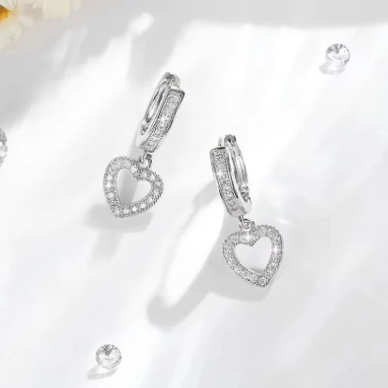 Europe and The United States Fashion Trend Love Drop Earrings Ladies Luxury Shining Inlaid Zirconia Wedding Jewelry