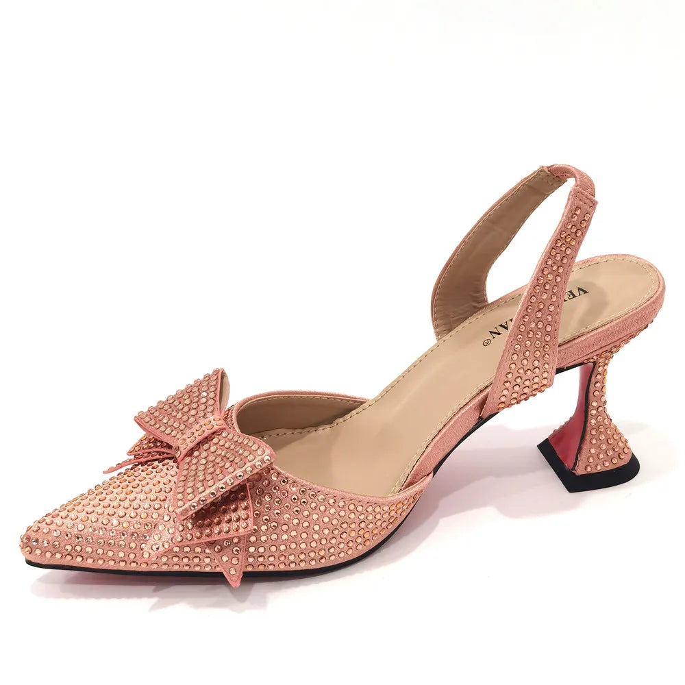 2022 Fashion Womens Dress Shoes Open Toe Ladies Sandals with Heels Latest African Women Wedding Shoes Decorated with Rhinestone