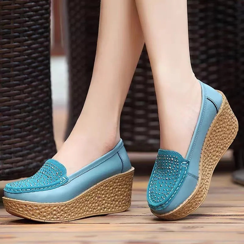 2025 New Women's Shoes Casual Women Loafers Wedge Women Shoe Slip on Platform Shoes Pu Leather Flat Shoes Women Zapatos De Mujer