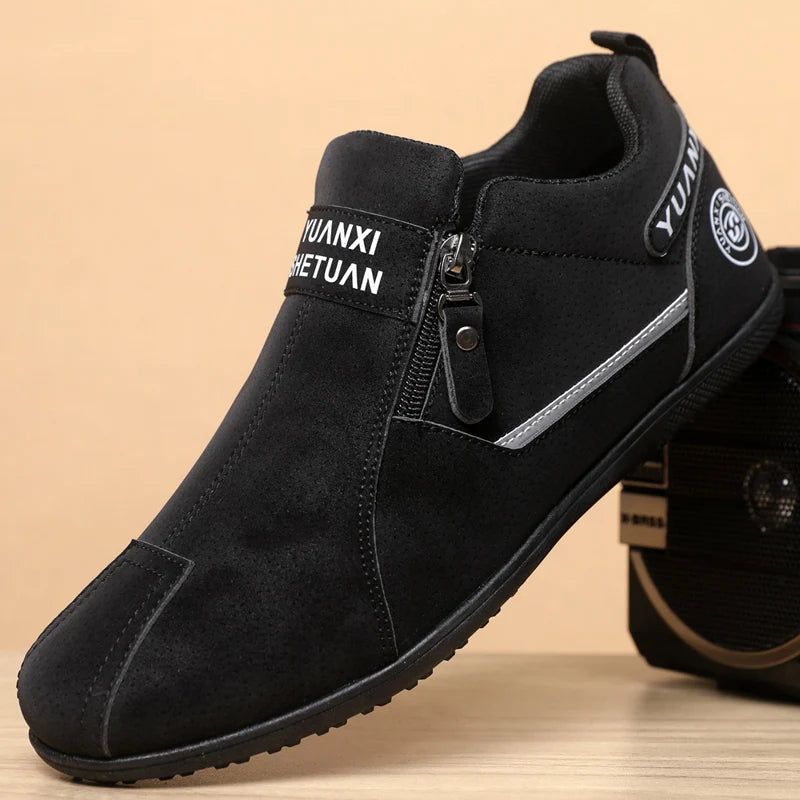 Mens Walking Shoes 2025 New Suede Leather Fashion Zipper Outdoor Hiking Shoes Anti Slip Wear-resistant Casual Sneakers for Men