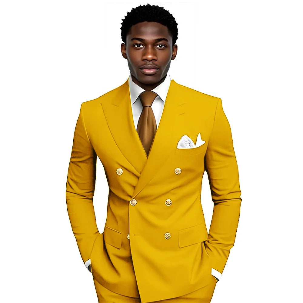 Business Men's Suit 2-piece Double-breasted Blazer Pants Wedding Groom's Tuxedo Gentleman's Evening Dress Tailor-made Mens Suits