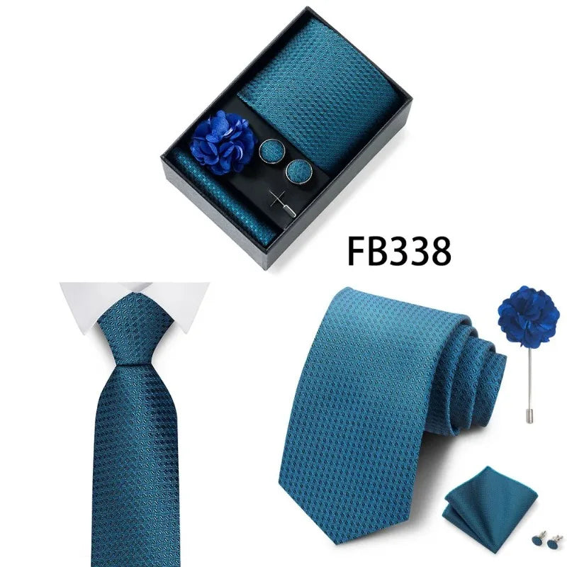 Luxury and Fashionable Men's Tie Gift Box Includes Tie, Handkerchief, Cufflinks, Tie Clip, Brooch