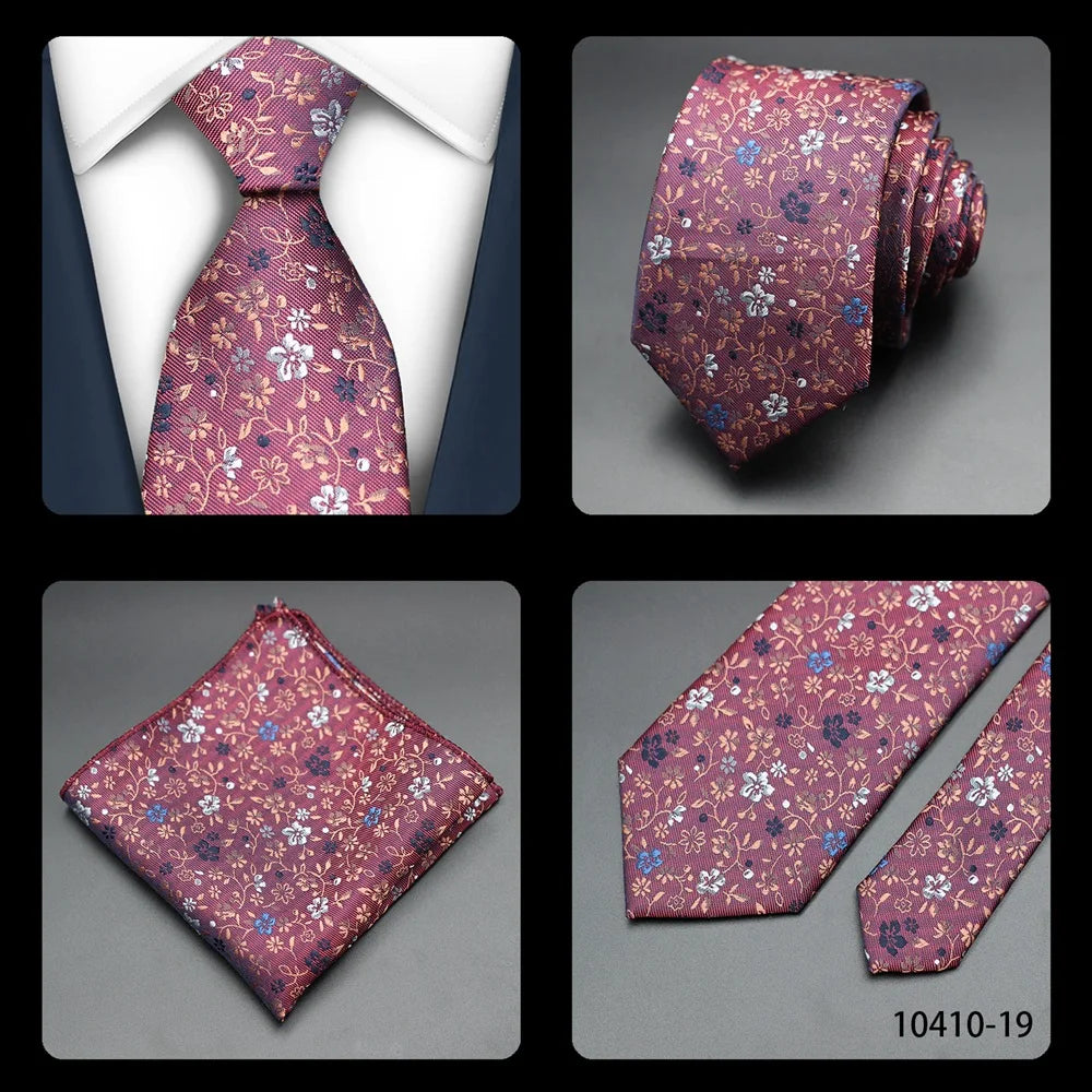 Mens Gift Tie Set Exquisite Red Jacquard Wine Burgundy Paisley Wedding Tie For Men Fashion Design Quality Hanky Dropshipping