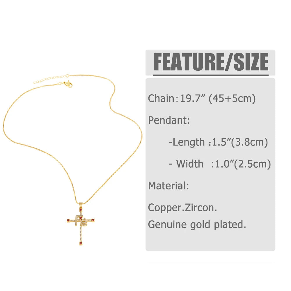 FLOLA New Design Gold Plated Rose Flower Cross Necklaces for Women CZ Crystal Fe Cross Necklaces Catholic Jewelry nkeb489