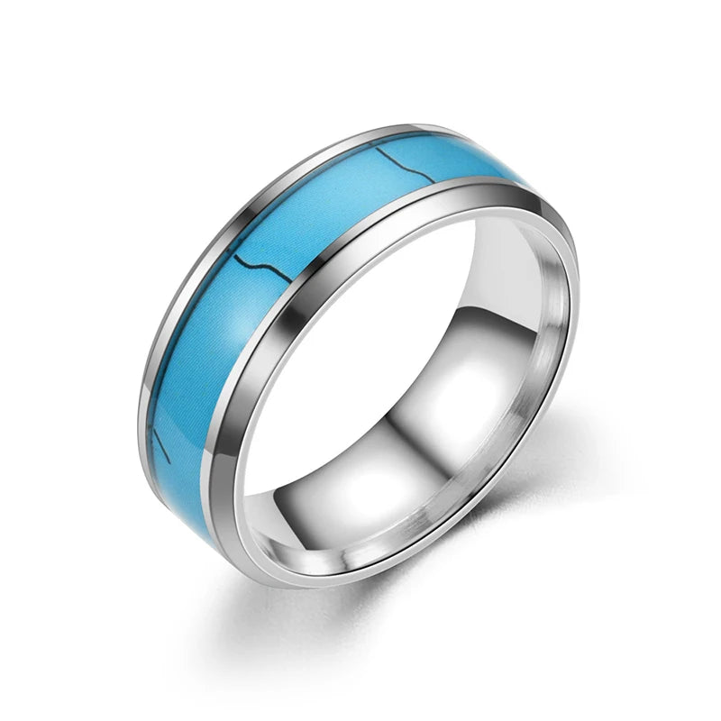 8mm Trendy Stainless Steel Rings For Men Jewelry Party Gift Fashion Black Carbon Fiber Golden Heart Rate Line Men Rings