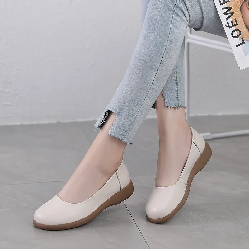 2025 Women Shoes Genuine Leather Spring New Dress Shoes Women Large Size Low Heels Office Lady Shoes