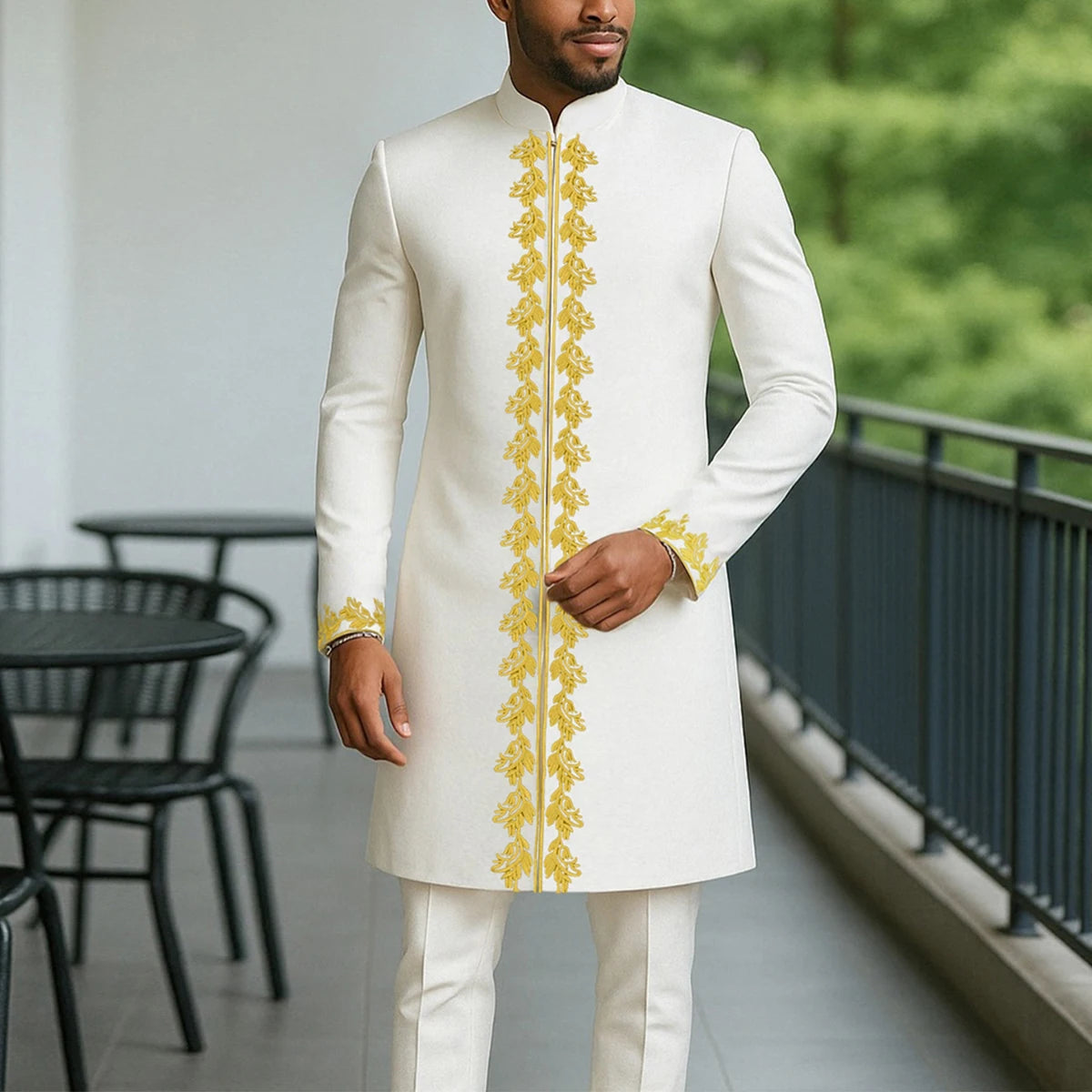African traditional dress men's suit Long sleeve ethnic style printed patchwork shirt casual pants 2 piece holiday casual suit
