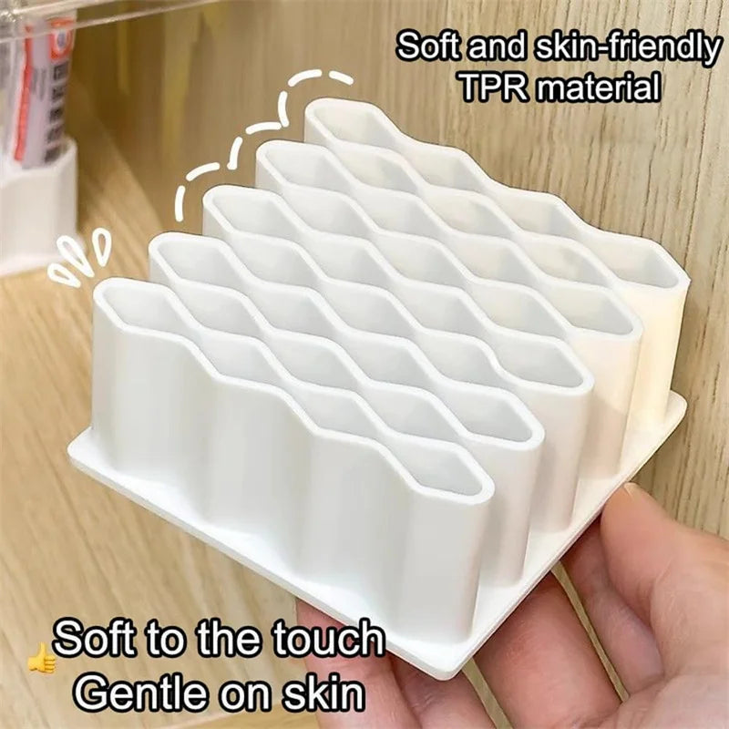 Silicone 32 Compartment Medicine Organizer Wave Design Spaced Vertical Storage Rack Desktop Ointment Organizer Storage Holder