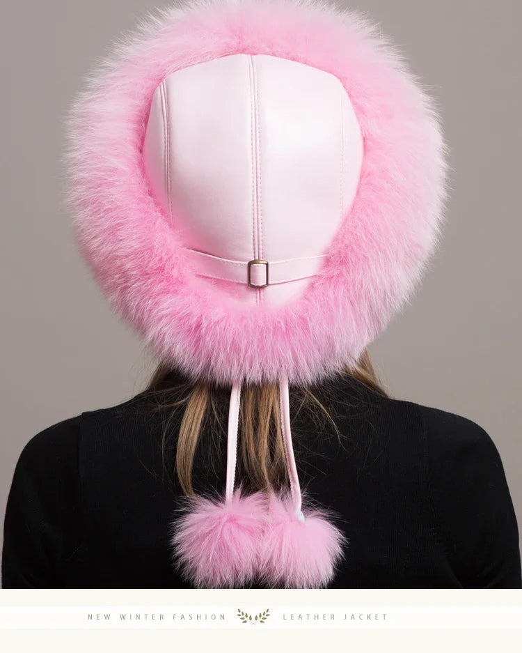 Hot Sale 100% natural Fox Fur Hat Women Cap Thick Fur Cap Winter Warm Hat Female Fashion For Women Hat With Earmuffs Hat