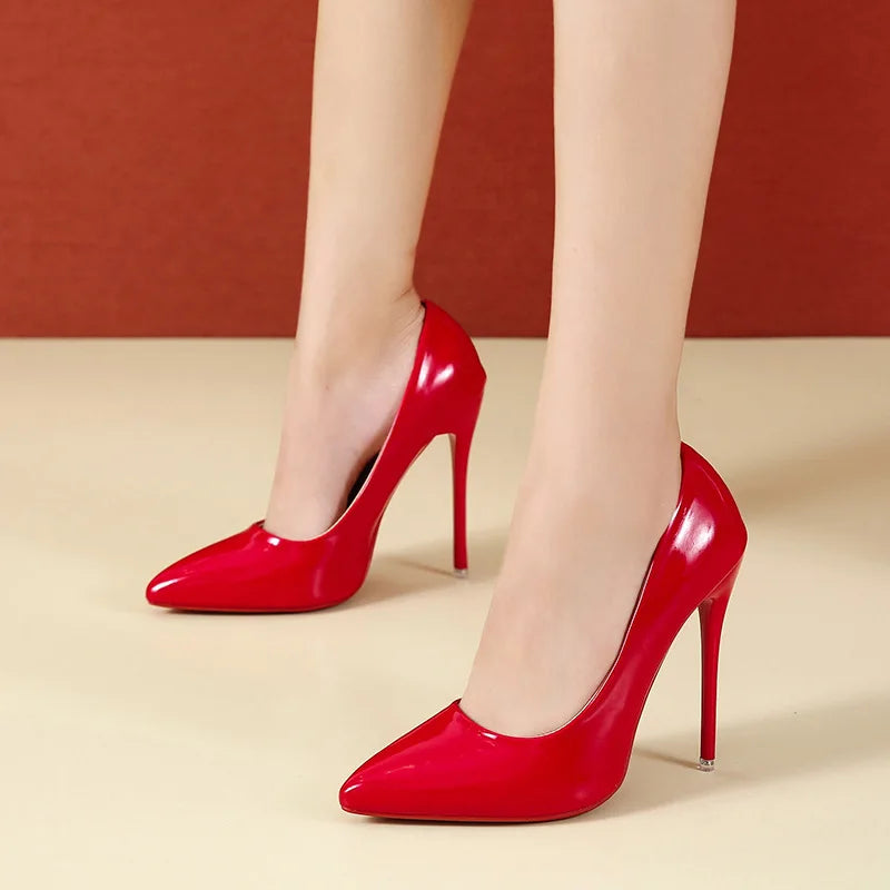 Women's Shoes Red Sole High Heels Sexy Pointed Toe 12cm Pumps Stiletto Women Wedding Shoes Plus Size Dress High Heels Tacones
