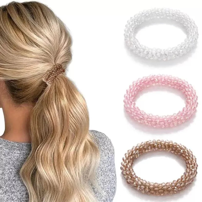 Crystal Beads Hair Ties for Women Vintage Ponytail Scrunchies Elastic Hair Bands Glass Beaded Rubber Hair Rope Accessories