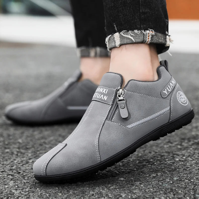 Mens Walking Shoes 2025 New Suede Leather Fashion Zipper Outdoor Hiking Shoes Anti Slip Wear-resistant Casual Sneakers for Men