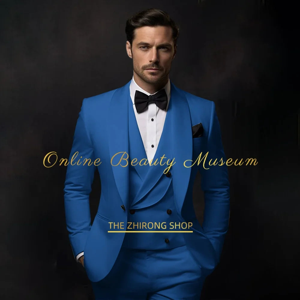 Elegant Ivory Tuxedo Suit for Men 3 piece set Jacket Vest Pants Classic Attire for Wedding Dating Host Prom Ball Party Dress