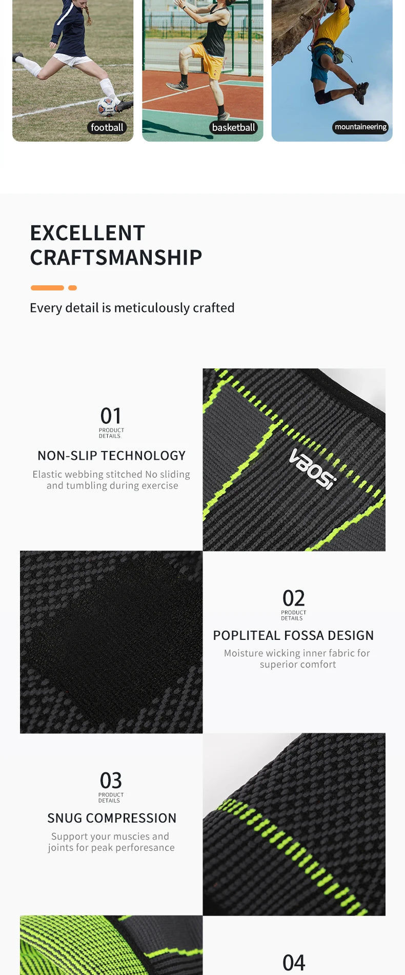 VBOSi 1 Piece Men Women Compression Knee Support Leg Sleeve Breathable Elastic for Sports - Running Basketball