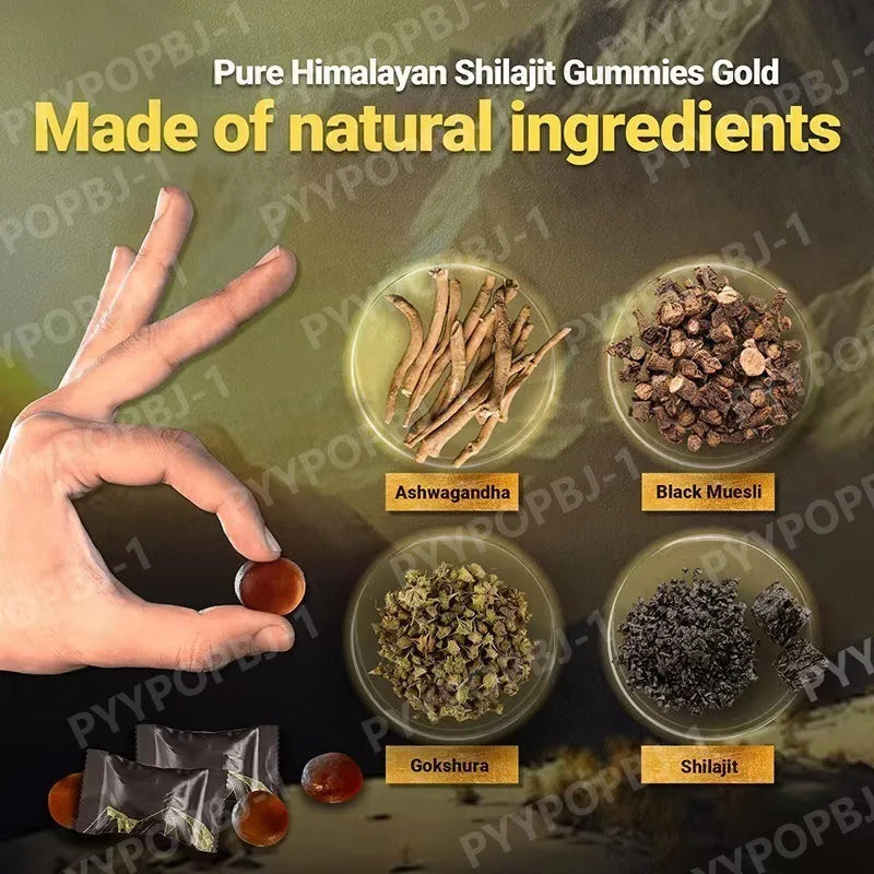 Pure Himalayan Shilajit Gummies Supplements Contain 3000mg xilaizhi & 85+ Trace Minerals Daily health support 60 Pieces