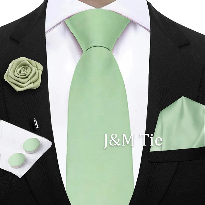 Mens Ties Solid NeckTie Pocket Square Brooch Set Men's Wedding Pink Blue Purple Tie Suit Accessories Fit Group Holiday Party