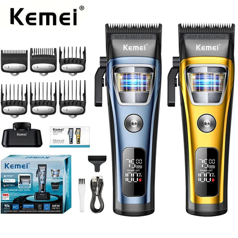 Kemei Professional Barber Hair Clippers Rechargeable Cordless Powerful Trimmer Men Electric Hair Cutting Machine Grooming Kit