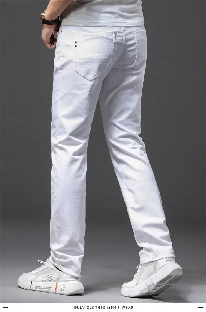 Men's White Jeans Fashion Casual Classic Style Slim Trousers Comfortable Soft Male Trendy Brand Stretch Pants Four Seasons Y2K
