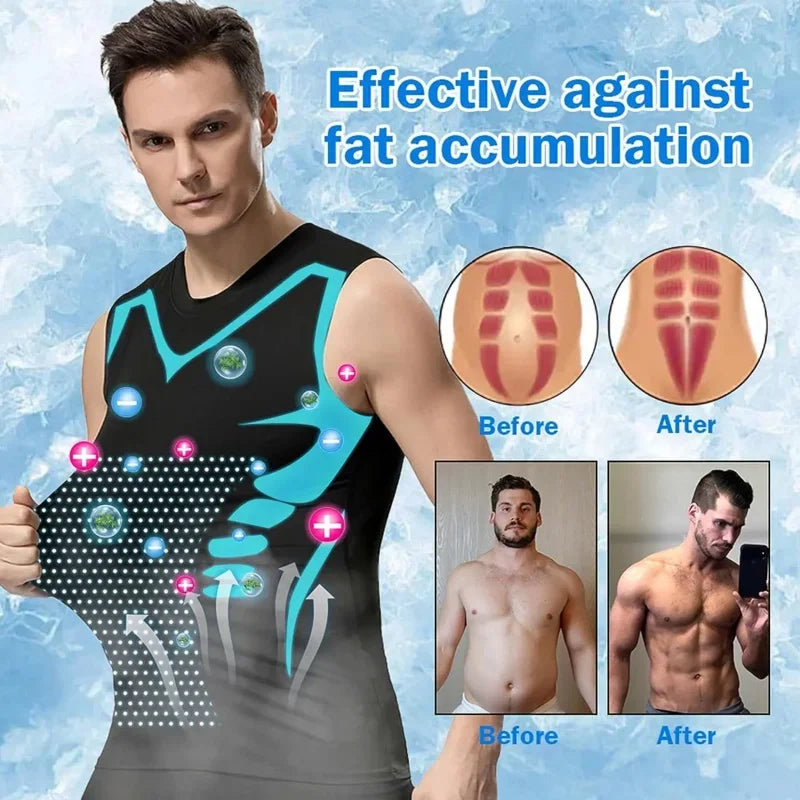Men's Compression Shirt Tummy Control Muscle Support Quick-Dry Ice Silk Workout Vest Slimming Body Shaper Tank Top Gym Running