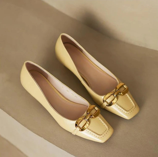 White Shoes For Women 2025 Yellow Ladies Summer Footwear Low Heel Elegant Luxury Leather Casual Black Office 39 Dress Trend A E