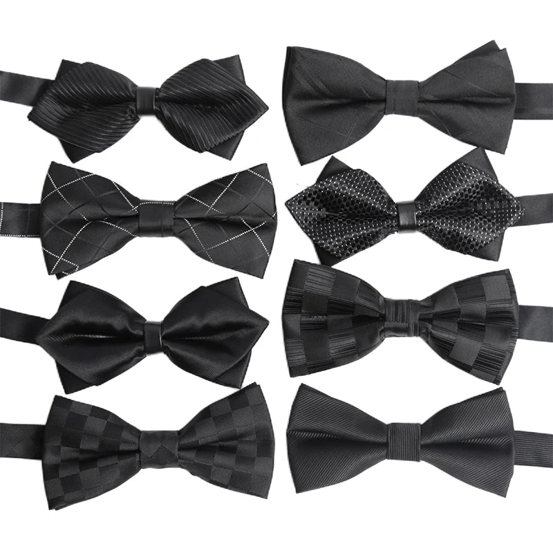 Mens Ties Solid Color Black Bowtie for Men British Style Double-layered Bowknot Wedding Party Butterfly Cravat Accessories Gifts