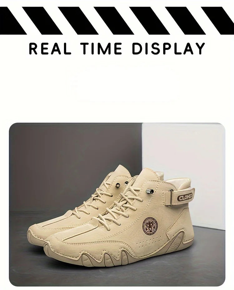CLOHOO Men's PU Leather Lace Up Sneakers Black Casual Walking Shoes Lightweight Comfortable Breathable Brown Shoes for Men
