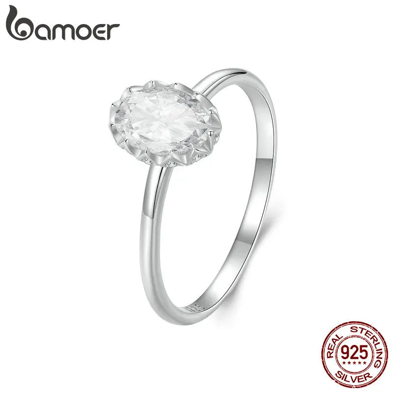 BAMOER Moissanite Engagement Ring, Women's Solitaire Moissanite Promise Rings 925 Sterling Silver with White Gold Plated MSR049