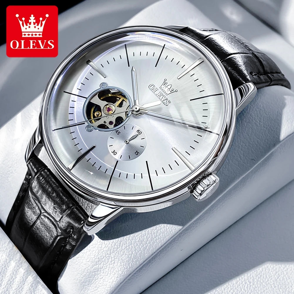 OLEVS 6708 Mechanical Watch for Men Fashion Arched Glass Automatic Men's Watches Hollow Simple Luxury Brand Original Man Watch