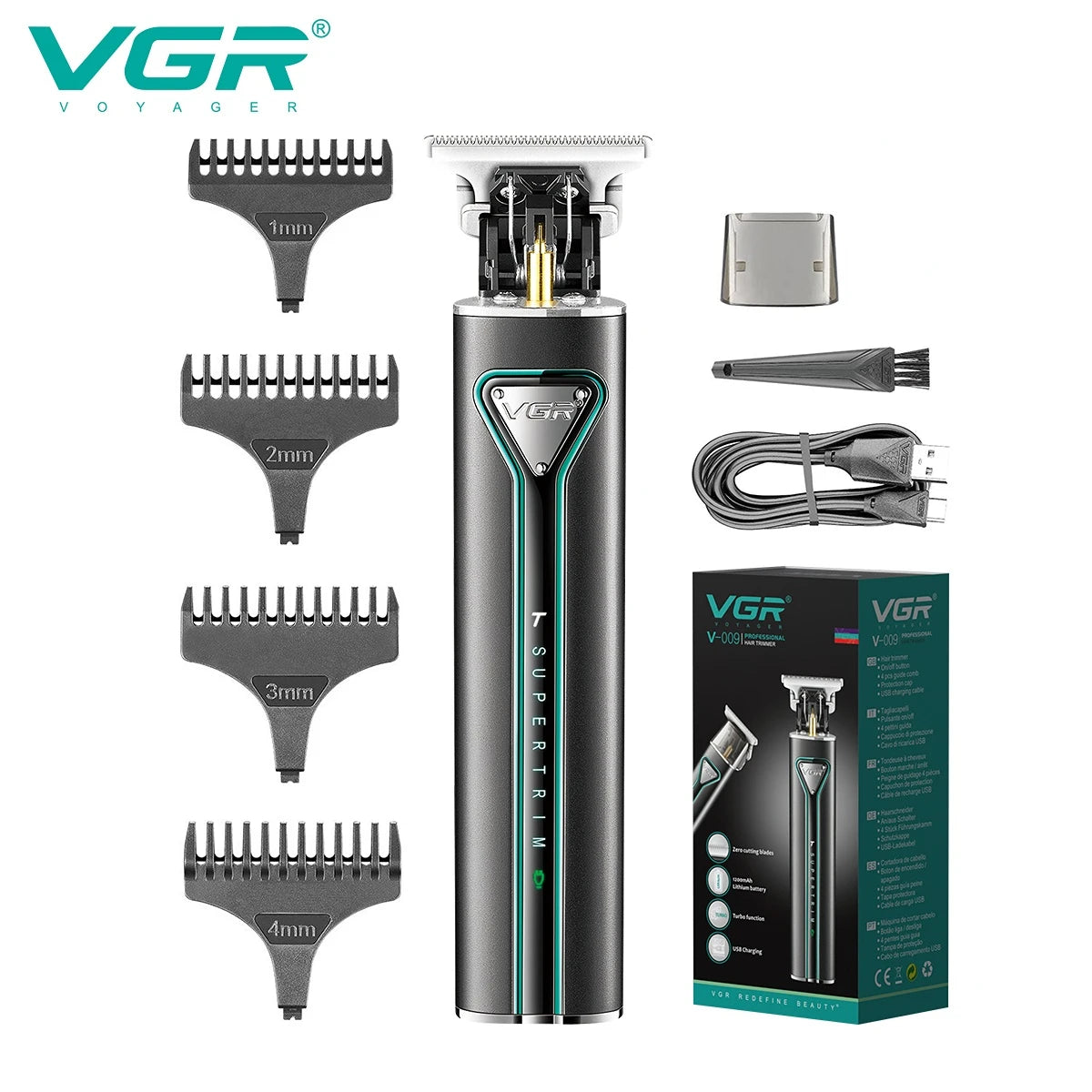 VGR Hair Clipper T9 Hair Trimmer Professional Hair Cutting Machine Metal Wireless Electric Rechargeable Clippers for Men V-009