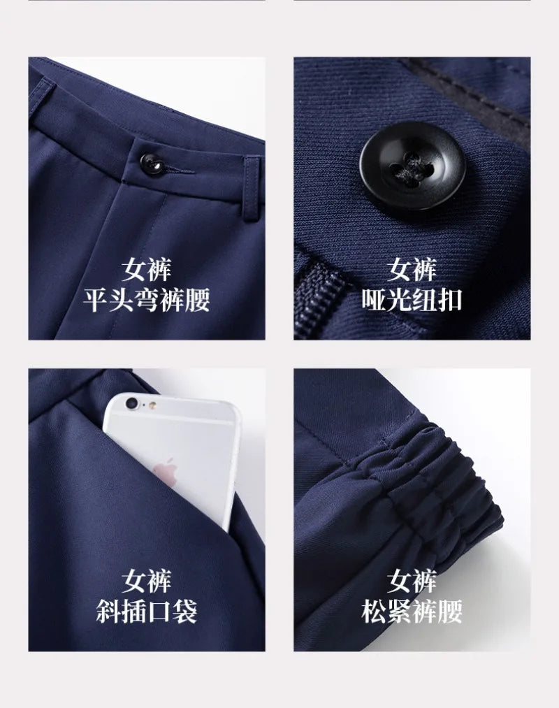 Men's Formal Business Suit Set Black Grey Blue Blazer Pants 2 Piece Work Wear For Office Sales Property 4S Store Staff