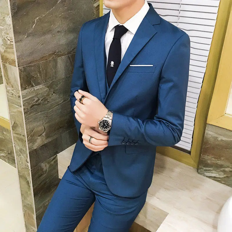 Men's Three-Piece Suit Set Business Formal Tailored Wedding Groomsmen Dress Spring Fashion Urban Polyester Blend Standard Fit