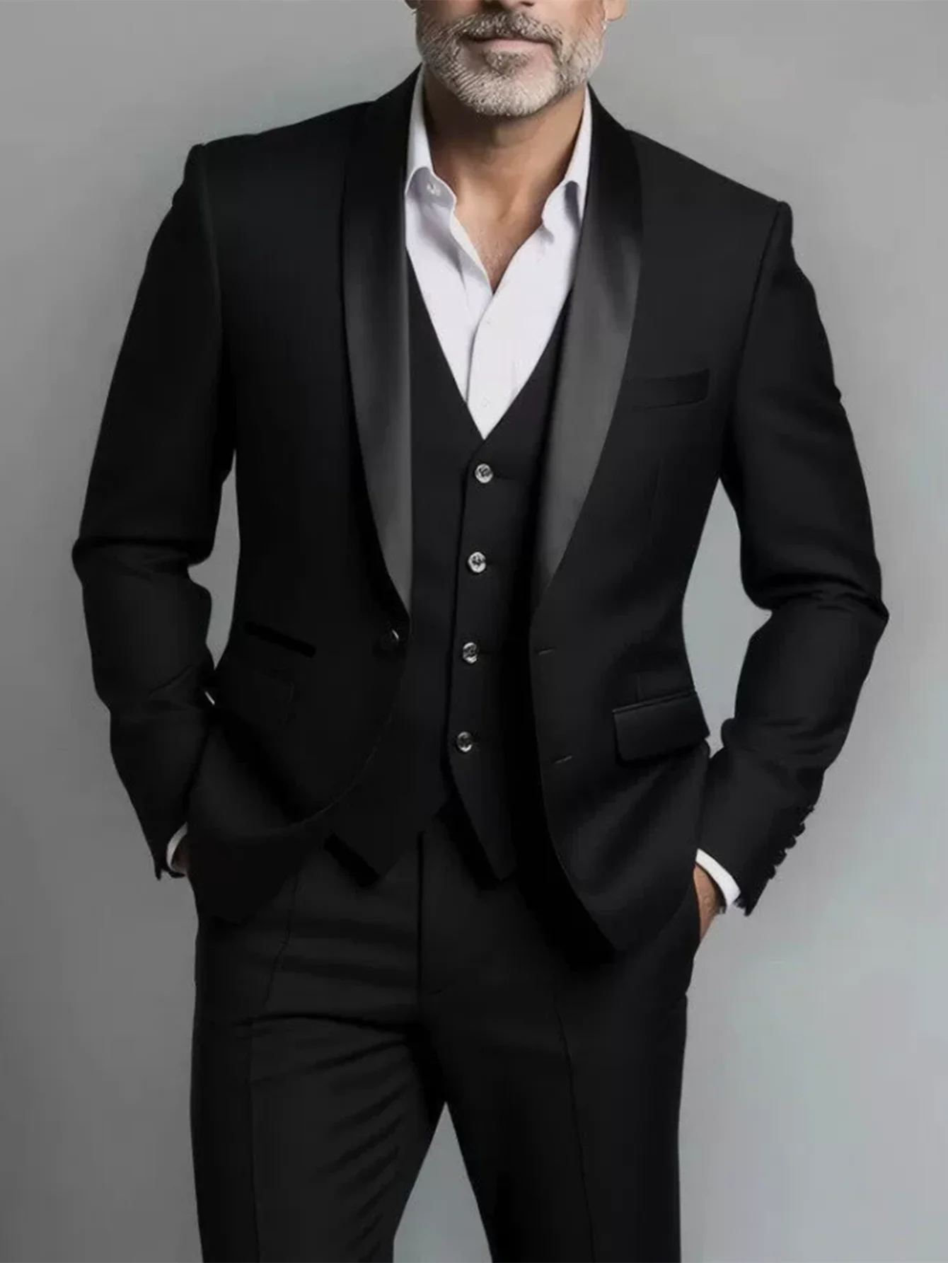 Elegant Men's Suit Sets- Slim Fit Tuxedo Set for Weddings & Formal Occasions, Black Suit