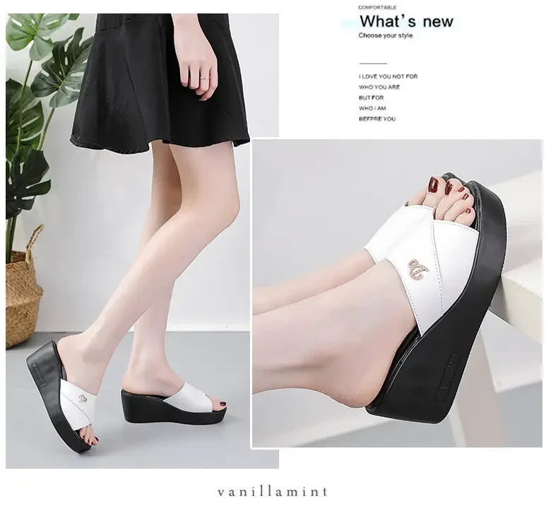 Women shoes Summer Fashion  leather Leisure shoes women platform wedges Fish Mouth Sandal Thick Bottom Slippers