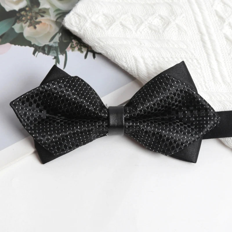 Mens Ties Solid Color Black Bowtie for Men British Style Double-layered Bowknot Wedding Party Butterfly Cravat Accessories Gifts