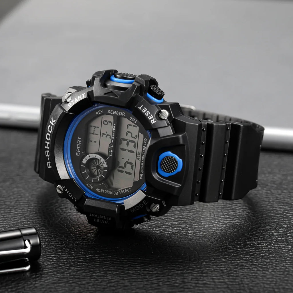 Fashion Men's Watch Sports Electronic Wristwatch Large dial Multifunctional Waterproof Luminous Alarm Kids Male's Military Watch