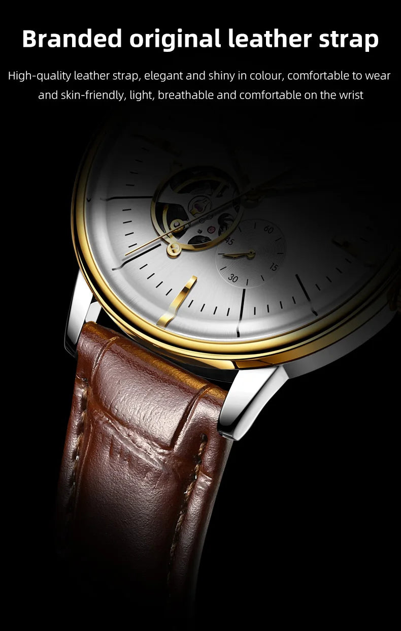 OLEVS 6708 Mechanical Watch for Men Fashion Arched Glass Automatic Men's Watches Hollow Simple Luxury Brand Original Man Watch